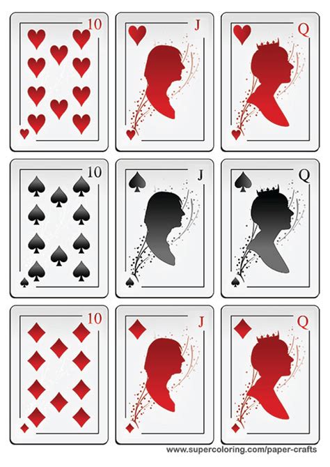 Deck of Playing Cards with Silhouettes Printable Template.